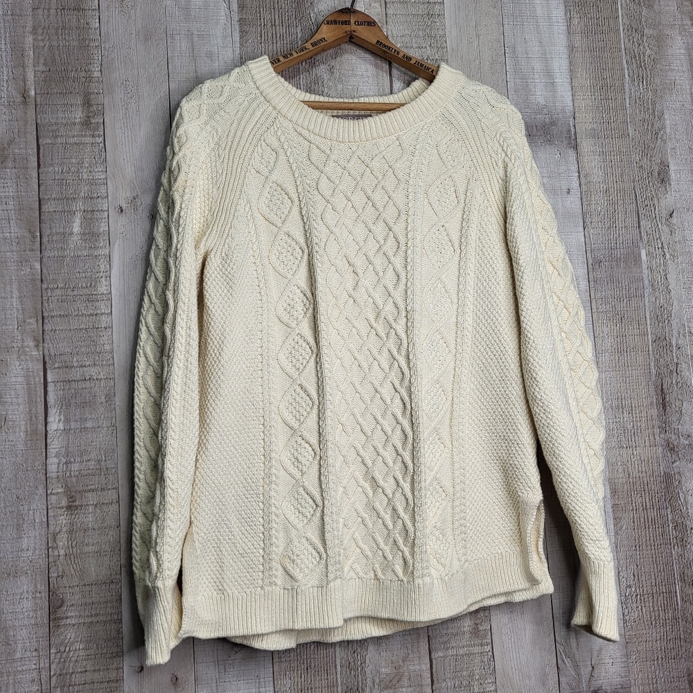 J. Crew Cream Cable Knit Crewneck Sweater